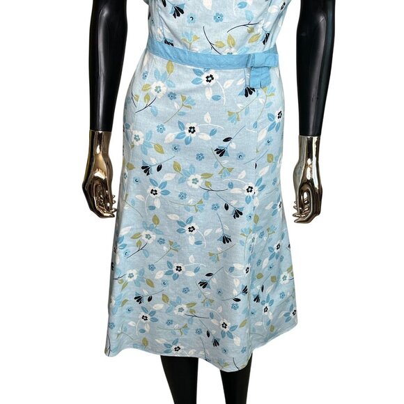Ann Taylor Loft Floral-Print Spaghetti Strap Dress Size 8 Blue & White Linen Mix - Picture 6 of 11